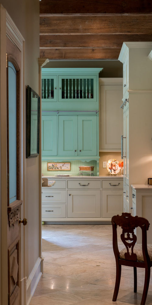 Kitchen with Turquoise Cabinets