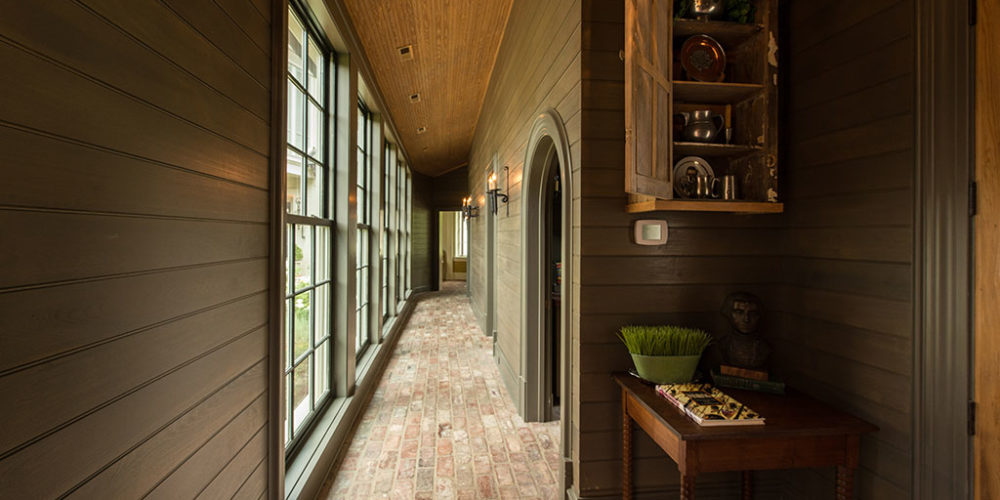 Hallway with Green Siding